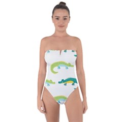 Cute-cartoon-alligator-kids-seamless-pattern-with-green-nahd-drawn-crocodiles Tie Back One Piece Swimsuit by uniart180623