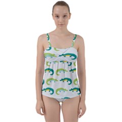 Cute-cartoon-alligator-kids-seamless-pattern-with-green-nahd-drawn-crocodiles Twist Front Tankini Set by uniart180623