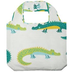 Cute-cartoon-alligator-kids-seamless-pattern-with-green-nahd-drawn-crocodiles Foldable Grocery Recycle Bag by uniart180623