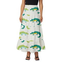 Cute-cartoon-alligator-kids-seamless-pattern-with-green-nahd-drawn-crocodiles Tiered Ruffle Maxi Skirt by uniart180623