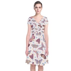 Pattern-with-butterflies-moths Short Sleeve Front Wrap Dress by uniart180623