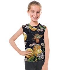 Embroidery-blossoming-lemons-butterfly-seamless-pattern Kids  Mesh Tank Top by uniart180623