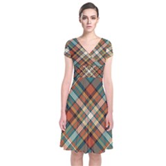 Tartan-scotland-seamless-plaid-pattern-vector-retro-background-fabric-vintage-check-color-square-geo Short Sleeve Front Wrap Dress by uniart180623