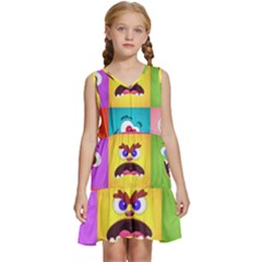 Monsters-emotions-scary-faces-masks-with-mouth-eyes-aliens-monsters-emoticon-set Kids  Sleeveless Tiered Mini Dress by uniart180623