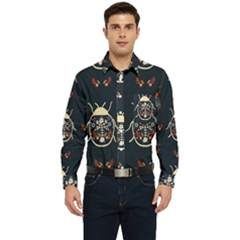 Floral-bugs-seamless-pattern Men s Long Sleeve Pocket Shirt  by uniart180623