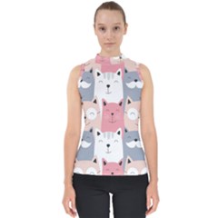 Cute Seamless Pattern With Cats Mock Neck Shell Top by uniart180623