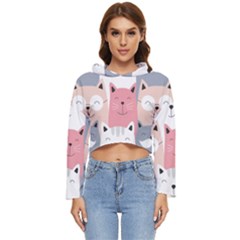 Cute Seamless Pattern With Cats Women s Lightweight Cropped Hoodie by uniart180623