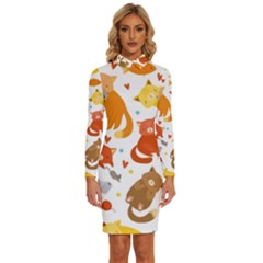 Seamless Pattern With Kittens White Background Long Sleeve Shirt Collar Bodycon Dress by uniart180623