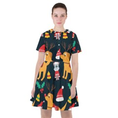 Funny Christmas Pattern Background Sailor Dress by uniart180623