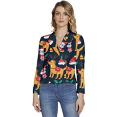 Funny Christmas Pattern Background Women s Long Sleeve Revers Collar Cropped Jacket by uniart180623