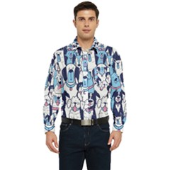 Dogs Seamless Pattern Men s Long Sleeve Pocket Shirt  by uniart180623