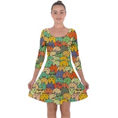 Seamless Pattern With Doodle Bunny Quarter Sleeve Skater Dress by uniart180623