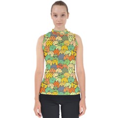 Seamless Pattern With Doodle Bunny Mock Neck Shell Top by uniart180623