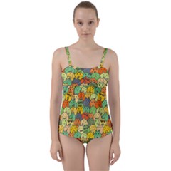 Seamless Pattern With Doodle Bunny Twist Front Tankini Set by uniart180623