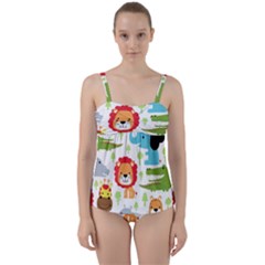 Seamless-pattern-vector-with-animals-cartoon Twist Front Tankini Set by uniart180623