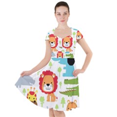 Seamless-pattern-vector-with-animals-cartoon Cap Sleeve Midi Dress by uniart180623