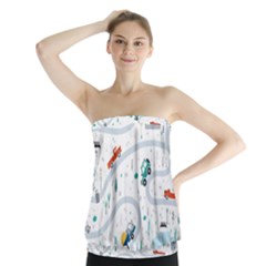 Cute-children-s-seamless-pattern-with-cars-road-park-houses-white-background-illustration-town Strapless Top by uniart180623