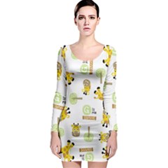 Vector-pattern-with-cute-giraffe-cartoon Long Sleeve Bodycon Dress by uniart180623