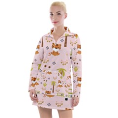 Cute-tiger-car-safari-seamless-pattern Women s Long Sleeve Casual Dress by uniart180623