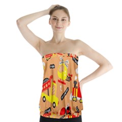 Seamless-pattern-cartoon-with-transportation-vehicles Strapless Top by uniart180623