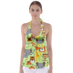 Seamless-pattern-vector-with-animals-wildlife-cartoon Babydoll Tankini Top by uniart180623