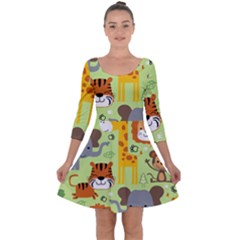 Seamless-pattern-vector-with-animals-wildlife-cartoon Quarter Sleeve Skater Dress by uniart180623