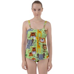 Seamless-pattern-vector-with-animals-wildlife-cartoon Twist Front Tankini Set by uniart180623