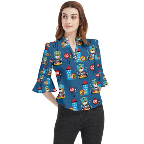 Racing-car-printing-set-cartoon-vector-pattern Loose Horn Sleeve Chiffon Blouse by uniart180623