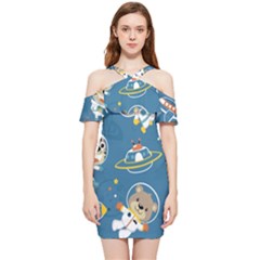 Seamless-pattern-funny-astronaut-outer-space-transportation Shoulder Frill Bodycon Summer Dress by uniart180623