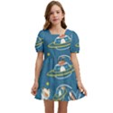 Seamless-pattern-funny-astronaut-outer-space-transportation Kids  Short Sleeve Dolly Dress View1