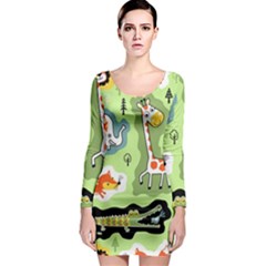 Seamless-pattern-with-wildlife-animals-cartoon Long Sleeve Bodycon Dress by uniart180623