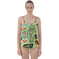 Seamless-pattern-with-wildlife-animals-cartoon Twist Front Tankini Set by uniart180623