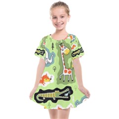 Seamless-pattern-with-wildlife-animals-cartoon Kids  Smock Dress by uniart180623