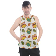 Background-with-owls-leaves-pattern Men s Sleeveless Hoodie by uniart180623