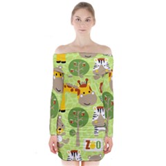 Funny-animals-cartoon Long Sleeve Off Shoulder Dress by uniart180623