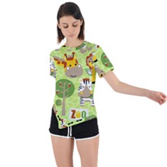 Funny-animals-cartoon Asymmetrical Short Sleeve Sports Tee by uniart180623