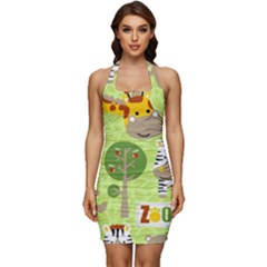 Funny-animals-cartoon Sleeveless Wide Square Neckline Ruched Bodycon Dress by uniart180623