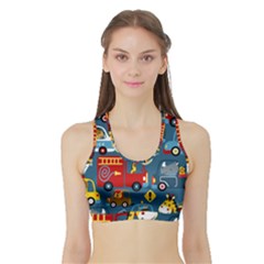 Seamless-pattern-vehicles-cartoon-with-funny-drivers Sports Bra With Border by uniart180623