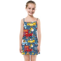 Seamless-pattern-vehicles-cartoon-with-funny-drivers Kids  Summer Sun Dress by uniart180623