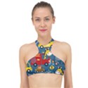 Seamless-pattern-vehicles-cartoon-with-funny-drivers High Neck Bikini Top View1