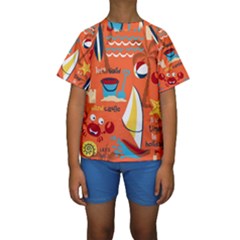 Seamless-pattern-vector-beach-holiday-theme-set Kids  Short Sleeve Swimwear by uniart180623