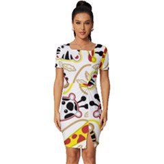 Vector-seamless-pattern-nice-animals-cartoon Fitted Knot Split End Bodycon Dress by uniart180623