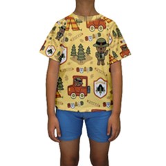 Seamless-pattern-funny-ranger-cartoon Kids  Short Sleeve Swimwear by uniart180623