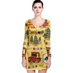 Seamless-pattern-funny-ranger-cartoon Long Sleeve Bodycon Dress by uniart180623