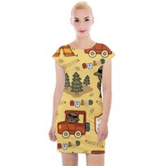 Seamless-pattern-funny-ranger-cartoon Cap Sleeve Bodycon Dress by uniart180623