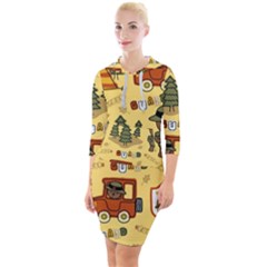 Seamless-pattern-funny-ranger-cartoon Quarter Sleeve Hood Bodycon Dress by uniart180623