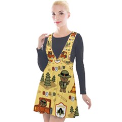 Seamless-pattern-funny-ranger-cartoon Plunge Pinafore Velour Dress by uniart180623