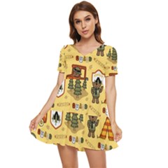 Seamless-pattern-funny-ranger-cartoon Tiered Short Sleeve Babydoll Dress by uniart180623