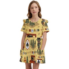 Seamless-pattern-funny-ranger-cartoon Kids  Frilly Sleeves Pocket Dress by uniart180623