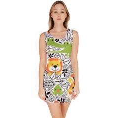 Seamless-pattern-with-wildlife-cartoon Bodycon Dress by uniart180623